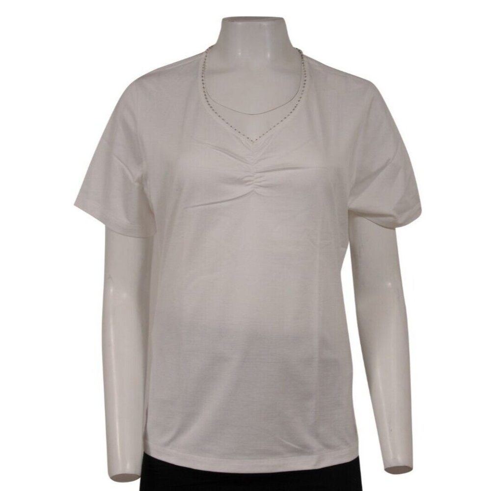 Basler Womens V Neck T Shirt Medium 44 FR Monte Carlo White Cotton Top Short